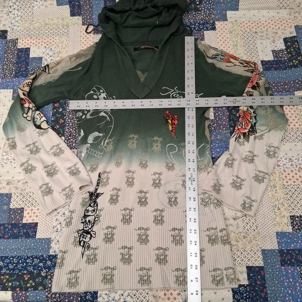 Vintage Y2K Ed Hardy Christian Audigier Hooded Pullover Sweater Love Kills Slowl
